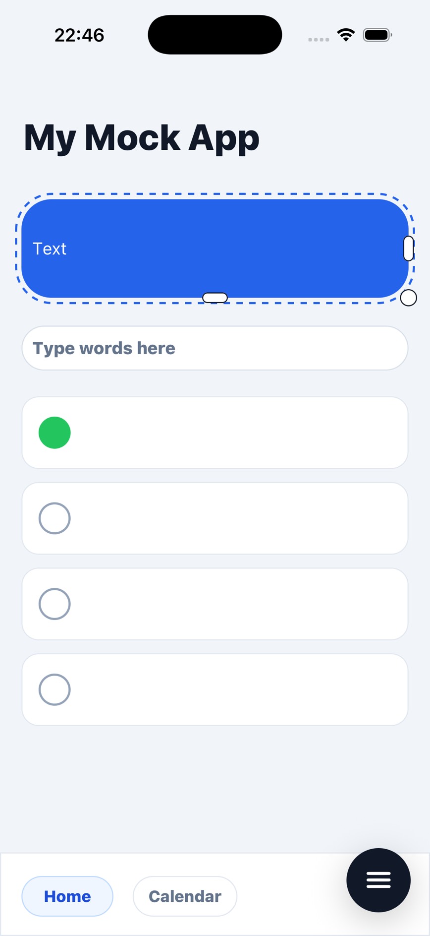 Screen Palette canvas with an editable blue rounded rectangle